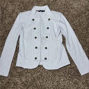 Tommy Hilfiger Striped Military Style Button Jacket White Pockets Long Sleeve